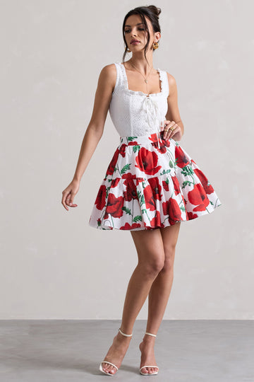 Isola Poppy Print Poplin Tired Mini Skirt